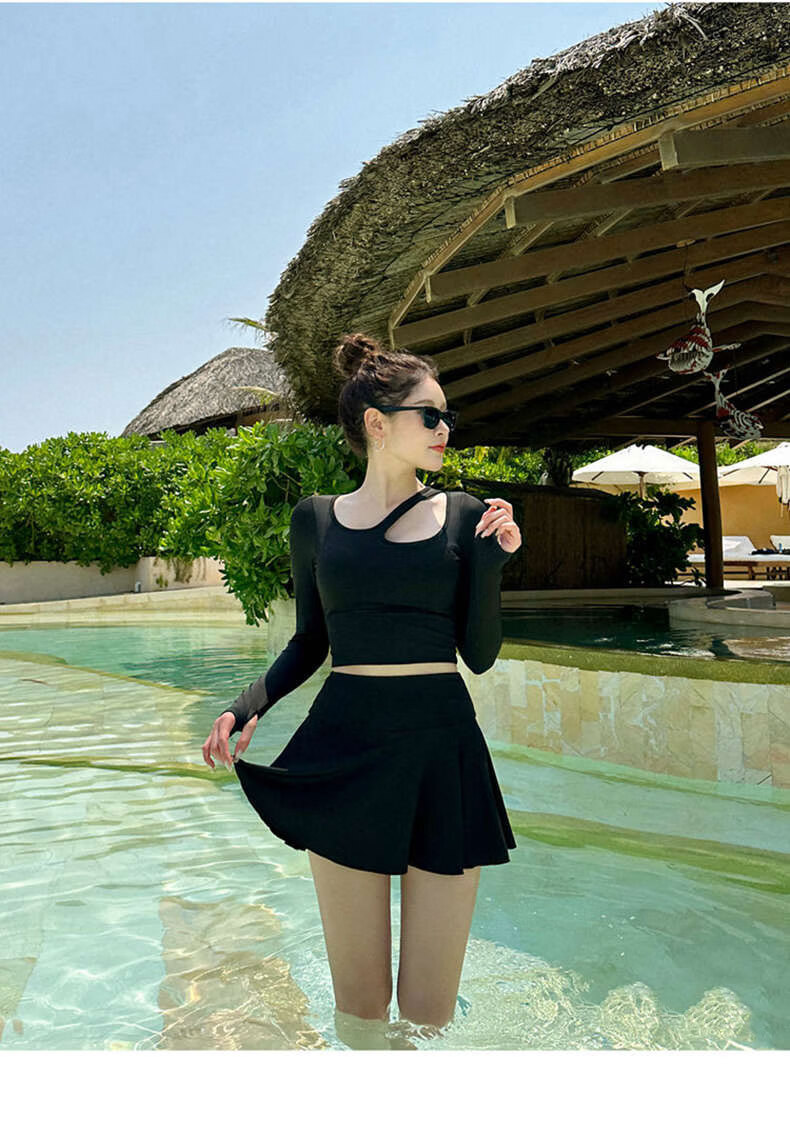 DK Women's New Sexy One-Piece Swimsuit Small Bust Conservative Tummy Control Slimming Korean Hot Spring Swimwear Island Travel L 3