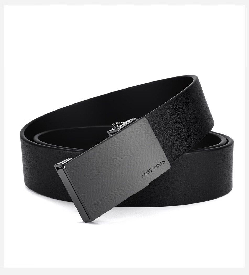 BOSSSUNWEN Premium Men's Leather Belt with Automatic Buckle, Luxury First Layer Cowhide, High-End Gift Box for Husband Boyfriend 22