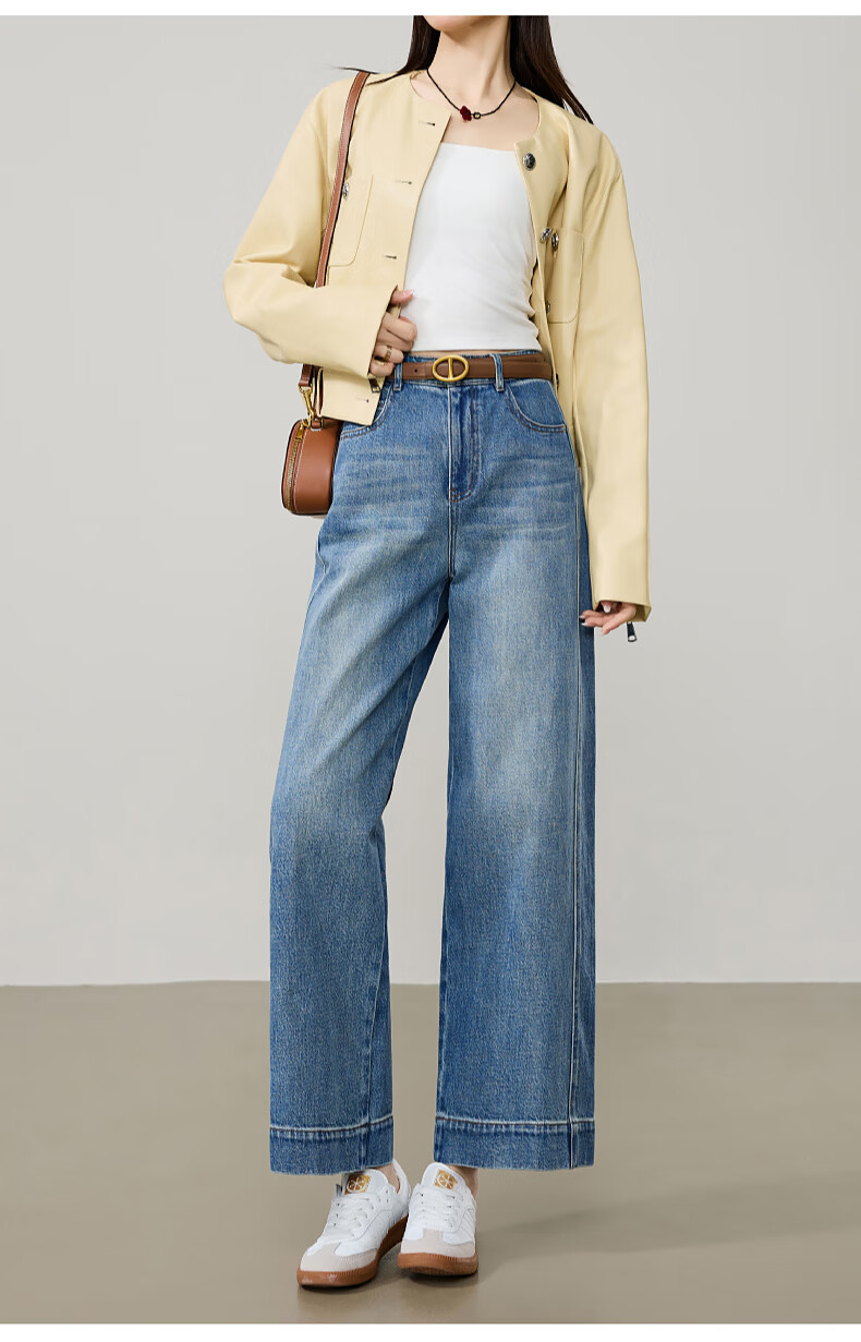 ESE-Y Slim Fit Cropped Wide-Leg Jeans for Women 26 Spring New Wide-Edge Straight Cut Petite Denim Blue 27 17