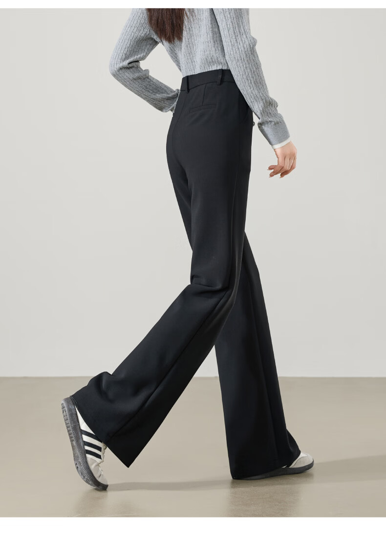 ESE-Y Women's Micro Flared Pants 2026 Spring New High Waist Slim Fit Draped Stretch Office Trousers Midnight Black 30S 29