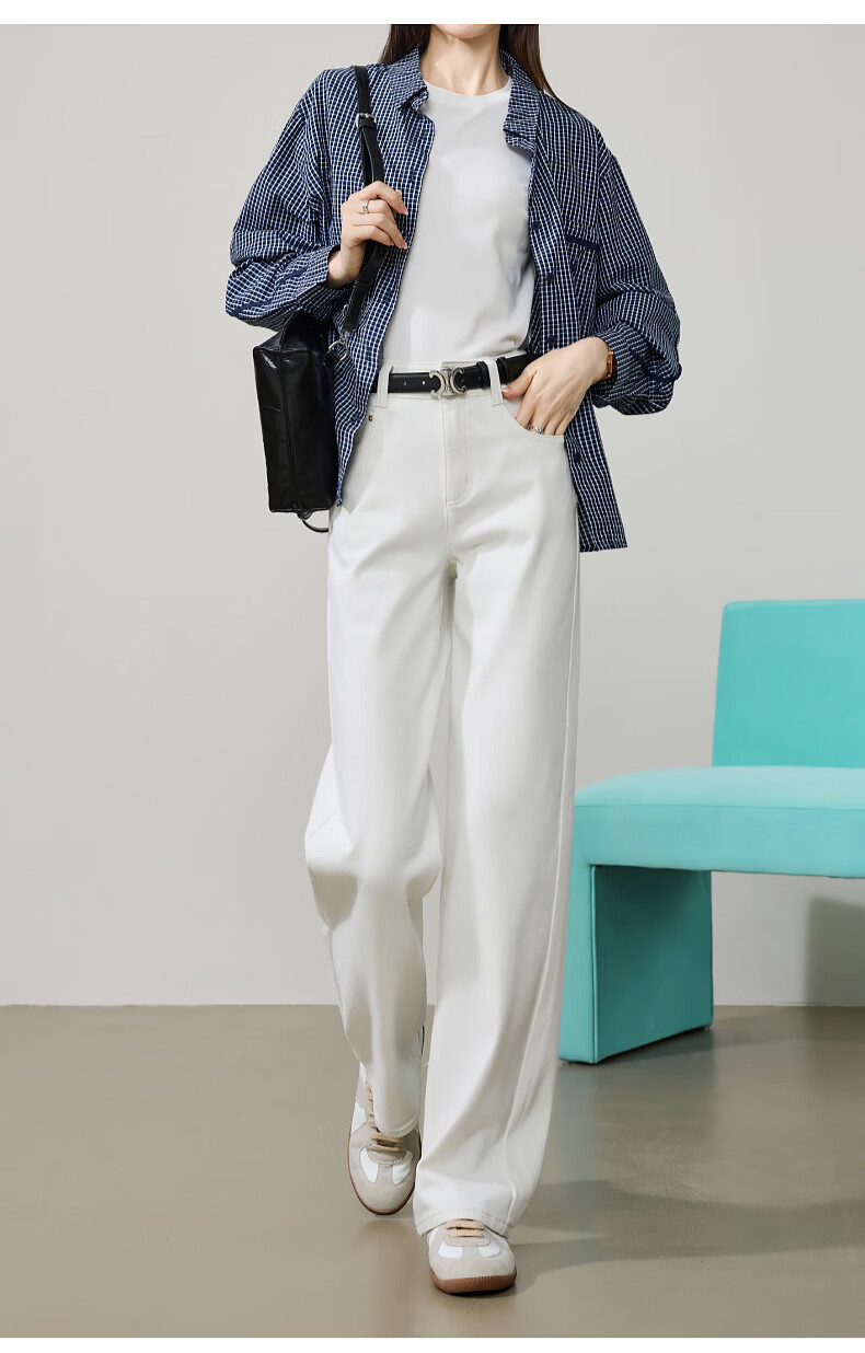 ESE-Y Women's Narrow Wide-Leg Jeans 26 Spring New Stretch Slim Straight Pants Dark Blue 33 19