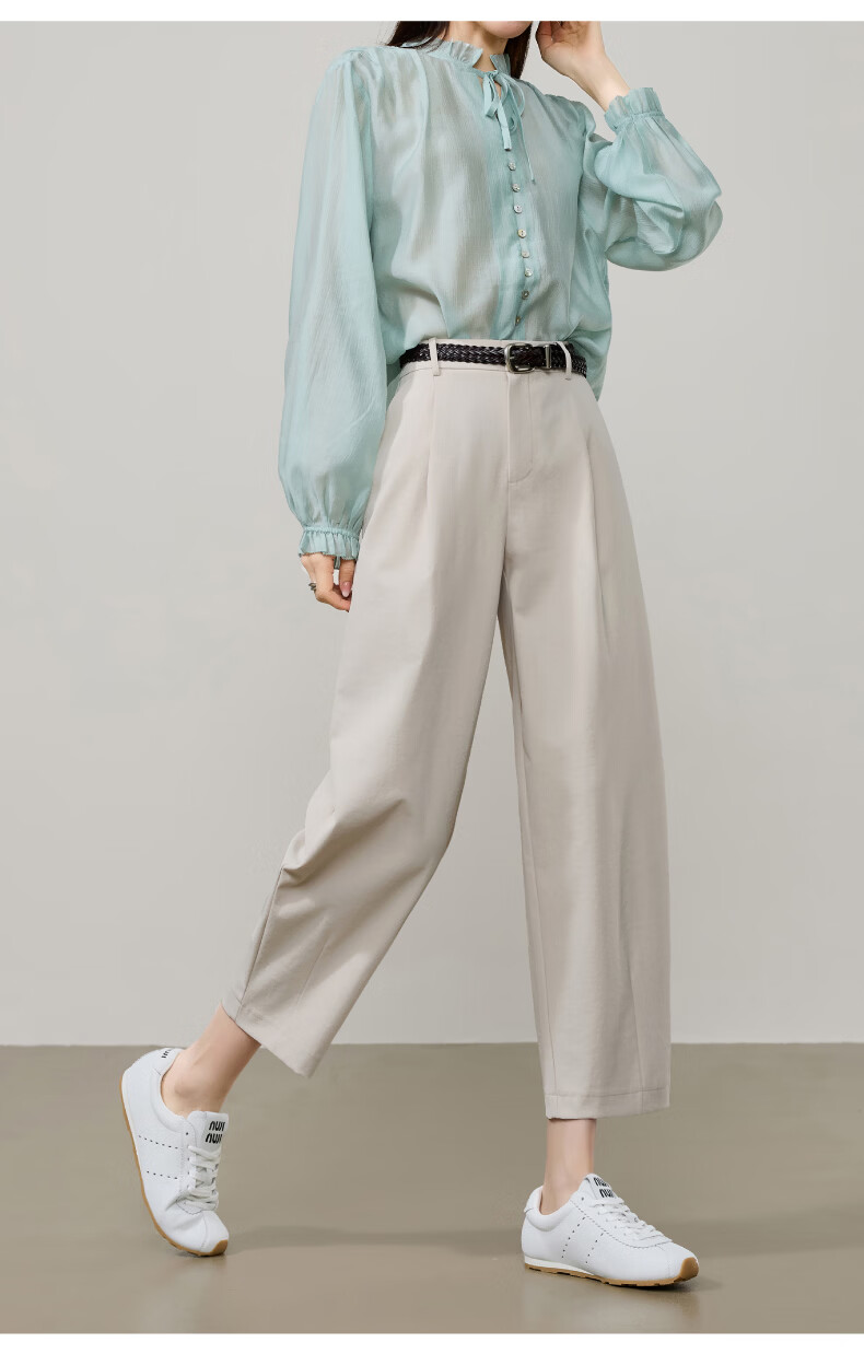 ESE-Y Women's Cropped Sickle Pants 2026 Spring Autumn Slim Fit Petite Harem Casual Pants Beige 29 18