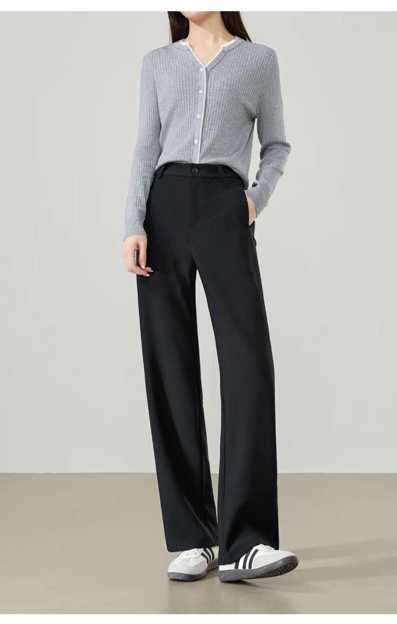 ESE-Y Women's Straight-Leg Suit Pants 2026 Spring New High-Waist Stretch Commuter Professional Slim Wide-Leg Pants Black 31S 10