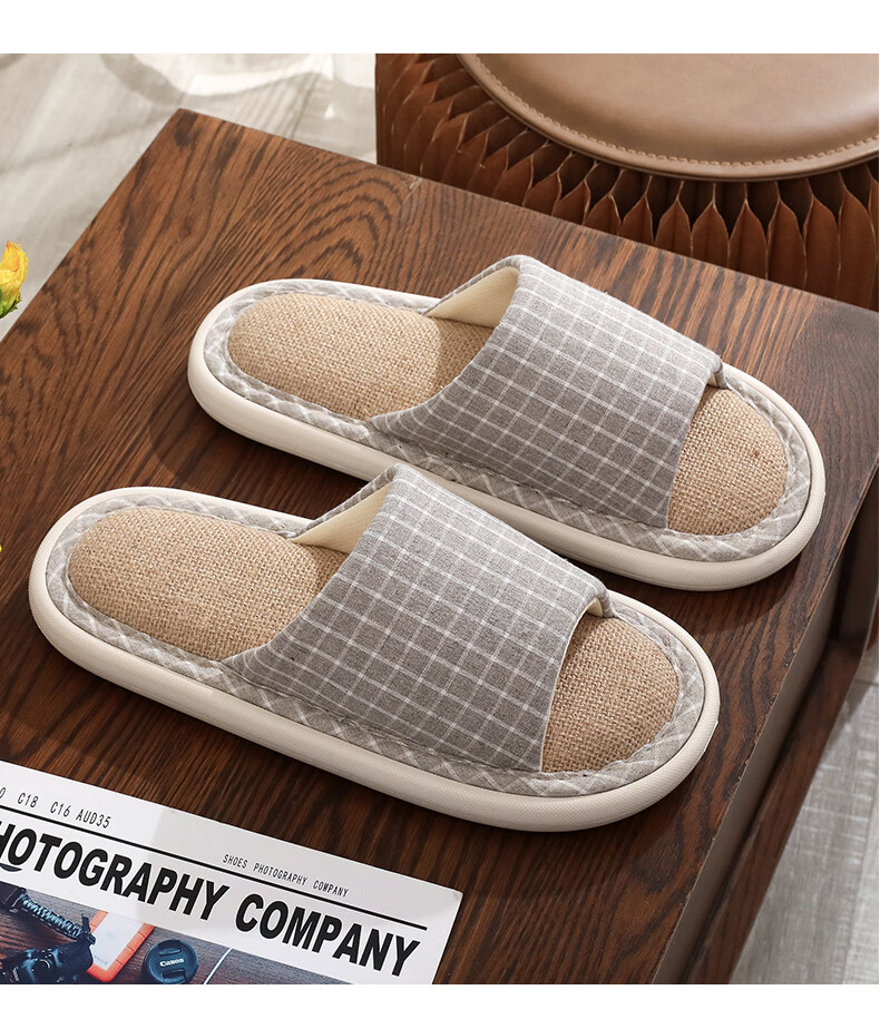 OHMYK Linen Slippers Men Spring Autumn Indoor Non-slip Breathable Four Seasons Cotton Linen Fabric Slippers Women Navy Blue Size 40-41 13
