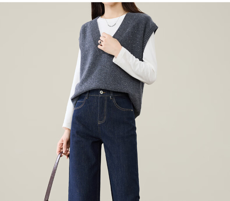 ESE-Y Wide-Leg Retro Petite Straight-Leg Jeans for Women 2026 Spring Slim Fit Black 30 37