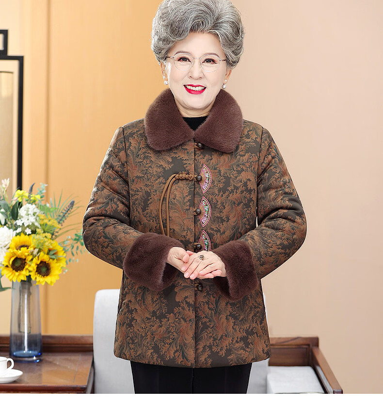 Fengxiao Mama Winter Coat Elderly Cotton-padded Jacket for Women 70-80 Years Old Mid-Aged and Senior Autumn Winter Thickened Fleece Lined Stylish Clothing 5
