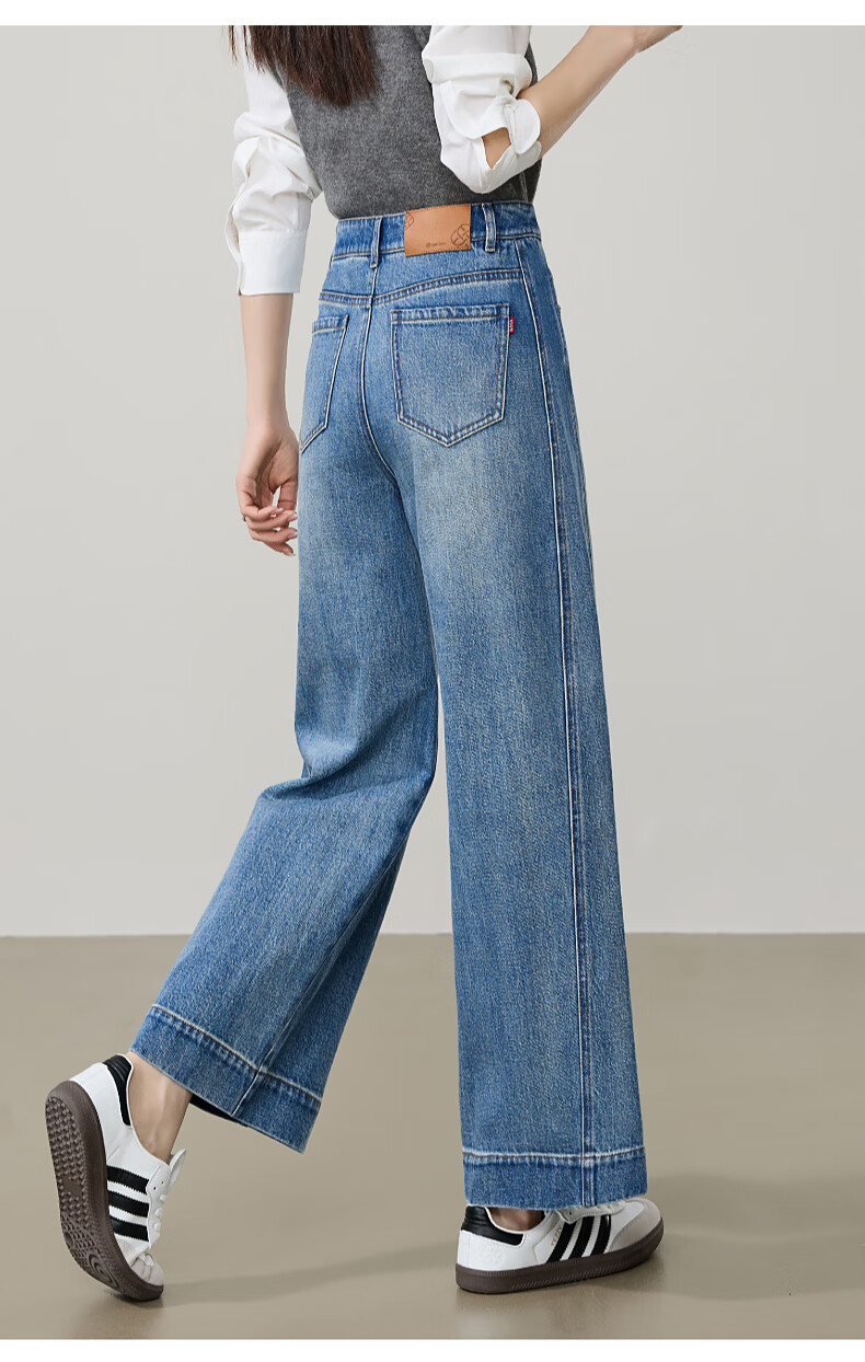 ESE-Y Slim Fit Cropped Wide-Leg Jeans for Women 26 Spring New Wide-Edge Straight Cut Petite Denim Blue 27 16