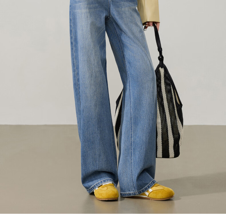 ESE-Y Women's Wide Straight Jeans 26 Spring New Colorfast Cotton Stretch Wide-Leg Pants Denim Blue 27 22