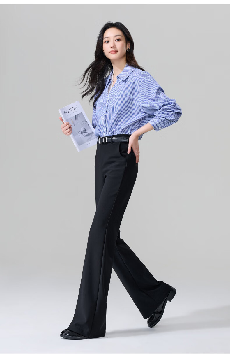 ESE-Y Women's Micro Flared Pants 2026 Spring New High Waist Slim Fit Draped Stretch Office Trousers Midnight Black 30S 26