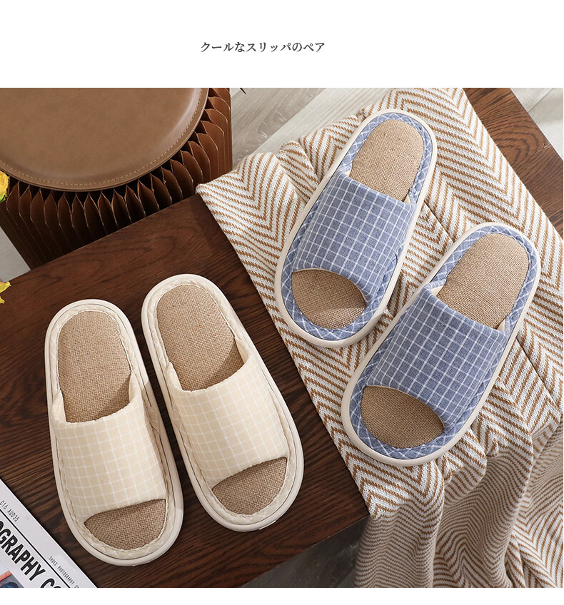 OHMYK Linen Slippers Men Spring Autumn Indoor Non-slip Breathable Four Seasons Cotton Linen Fabric Slippers Women Navy Blue Size 40-41 10