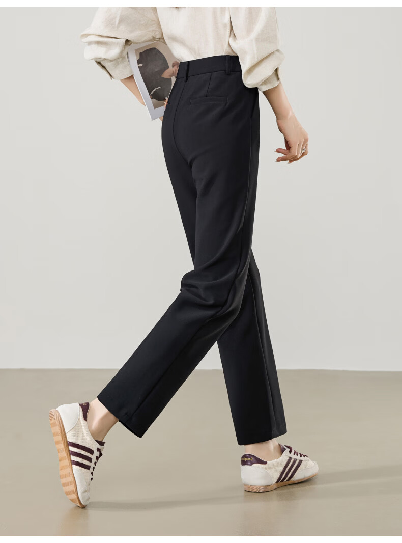 ESE-Y Women's Straight-Leg Suit Pants 2026 Spring New High-Waist Stretch Commuter Professional Slim Wide-Leg Pants Black 31S 12