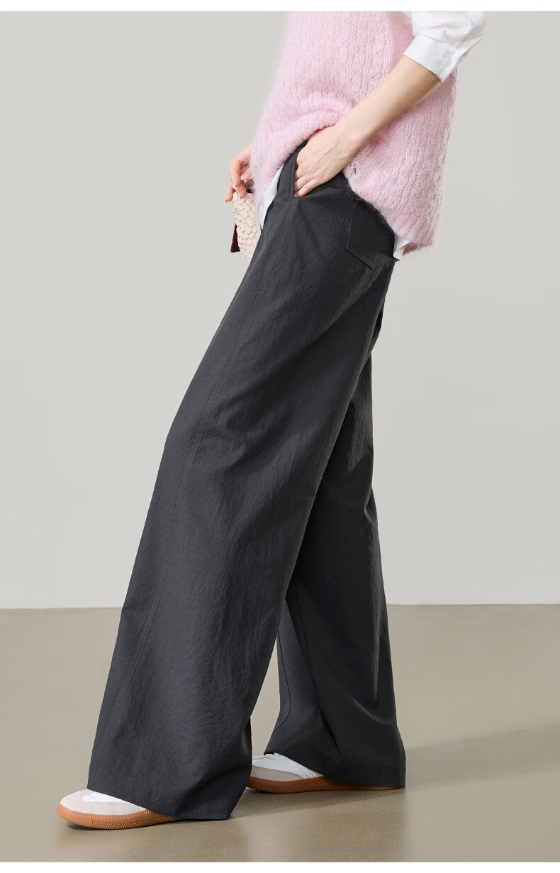 ESE-Y Wrinkle-Resistant Titanium Cotton Wide-Leg Pants for Women Spring 2026 New High-Waist Side Split Loose Straight Casual Pants Navy Blue Size 27 18
