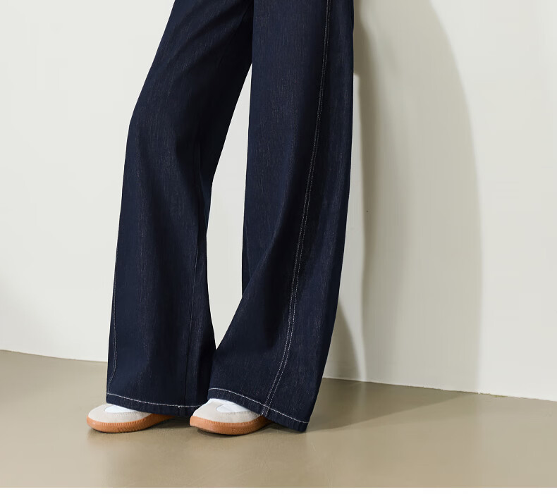 ESE-Y [Thread Sculpting Pants] Straight-Leg Jeans for Women 2026 Spring New Loose Floor-Length Wide-Leg Pants Dark Blue 28 18