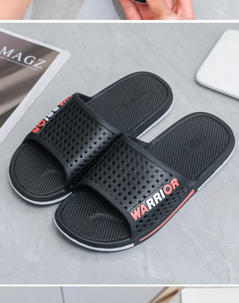 Warrior Men's Slippers Home Use Shower Non-Slip Bathroom Indoor Outdoor Silent Cool Slippers HL3C33 Black Size 43 19