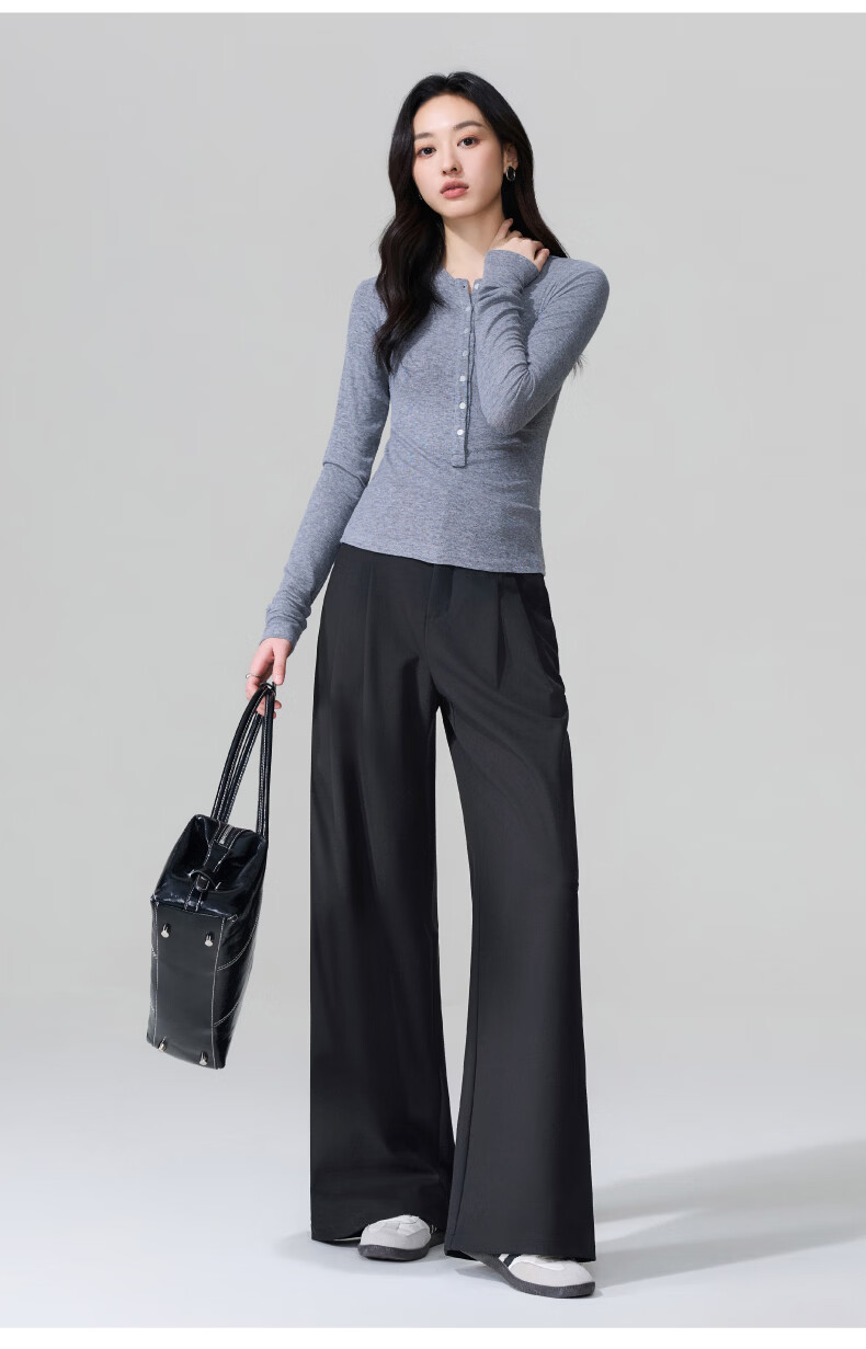 ESE-Y Lyocell Acetate Wide-Leg Suit Pants for Women 26 Spring New High-Intelligence Commuting Wide Straight Pants Gray 31 16