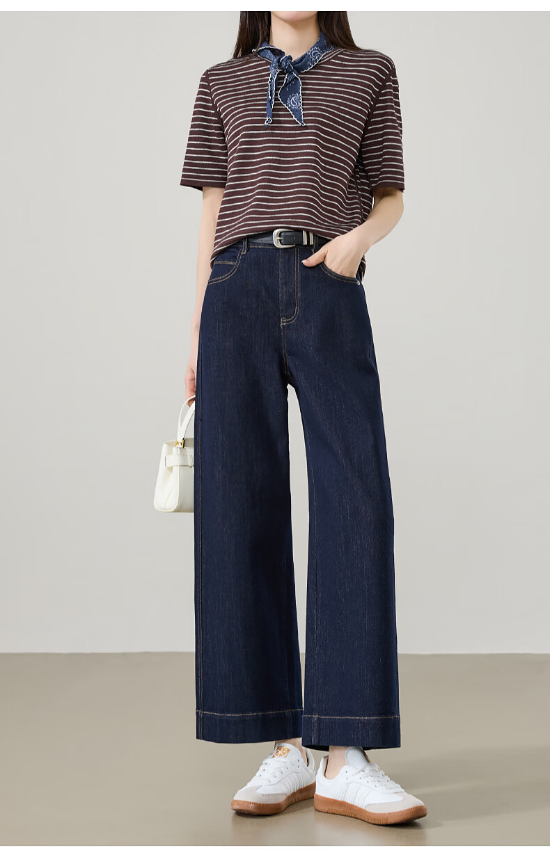 ESE-Y Slim Fit Cropped Wide-Leg Jeans for Women 26 Spring New Wide-Edge Straight Cut Petite Denim Blue 27 24