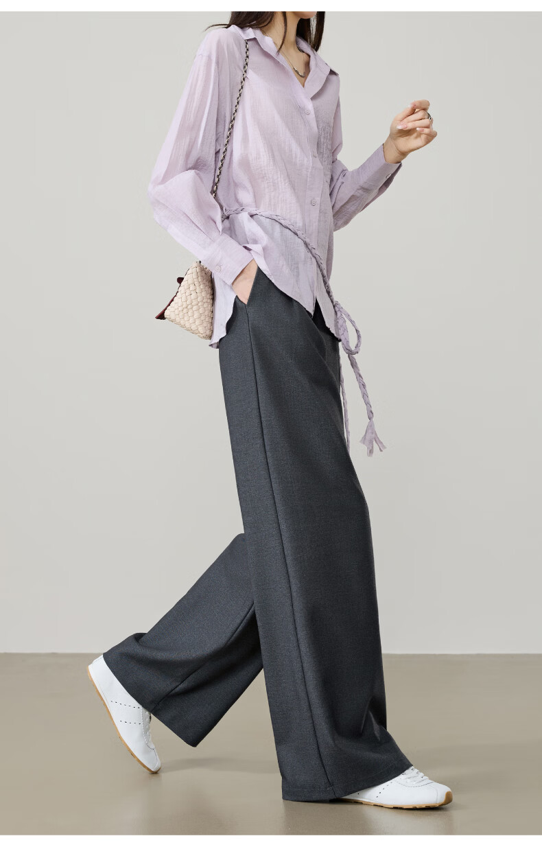 ESE-Y Lyocell Acetate Wide-Leg Suit Pants for Women 26 Spring New High-Intelligence Commuting Wide Straight Pants Gray 31 22