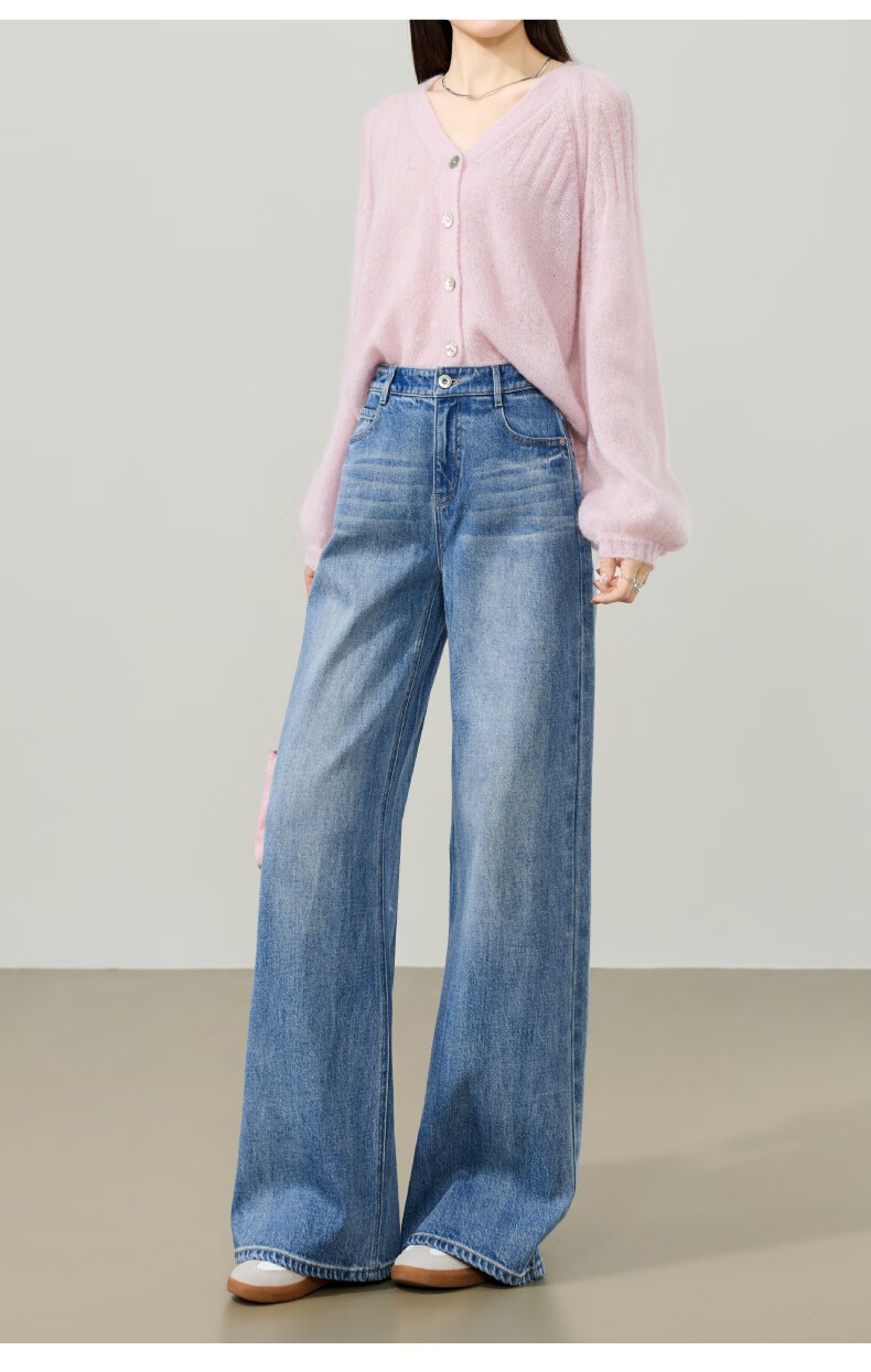ESE-Y Slimming Wide-Leg Pants for Women 26 Spring New Lightning Wash Vintage Twill Denim Straight-Leg Pants Blue 29 18
