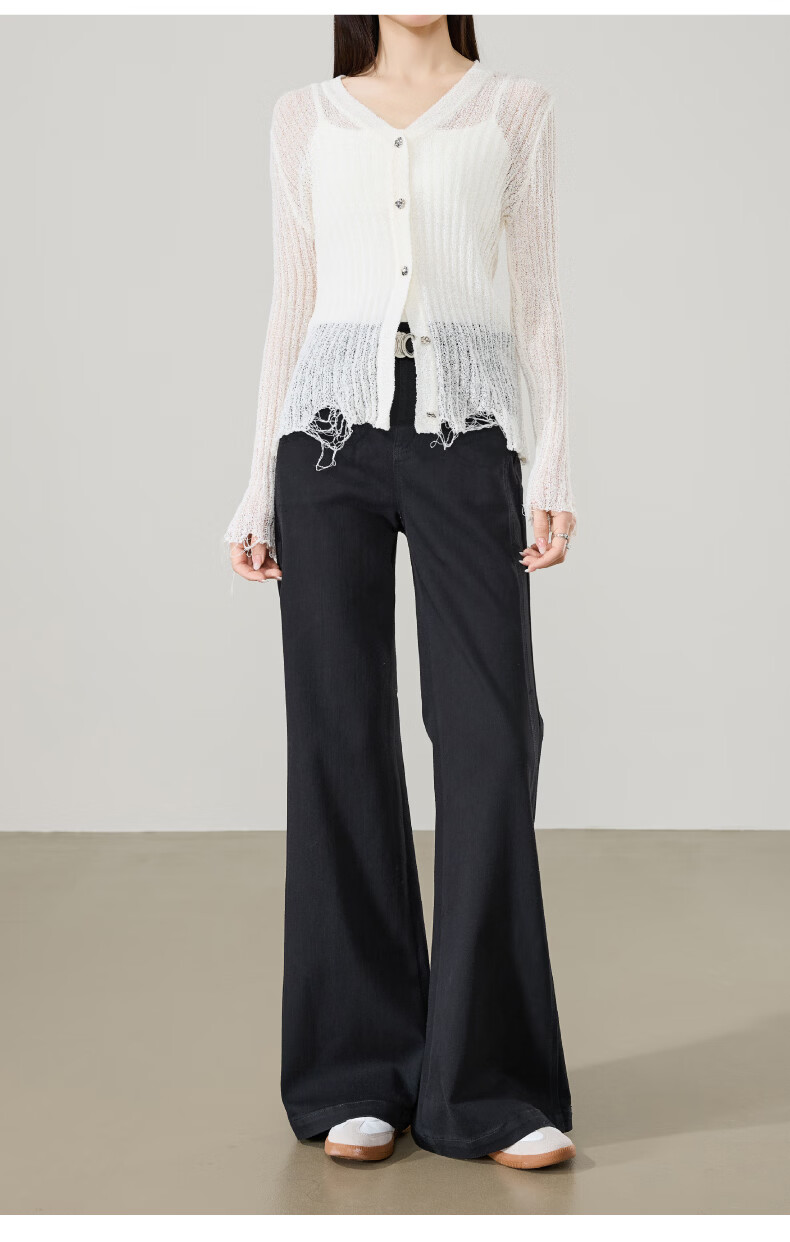 ESE-Y Golden Ratio Flared Jeans for Women 26 Spring New Slim Fit Stretch Cotton Flared Pants Black 25 30