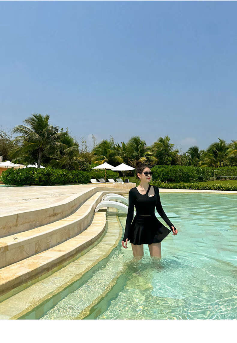 DK Women's New Sexy One-Piece Swimsuit Small Bust Conservative Tummy Control Slimming Korean Hot Spring Swimwear Island Travel L 12