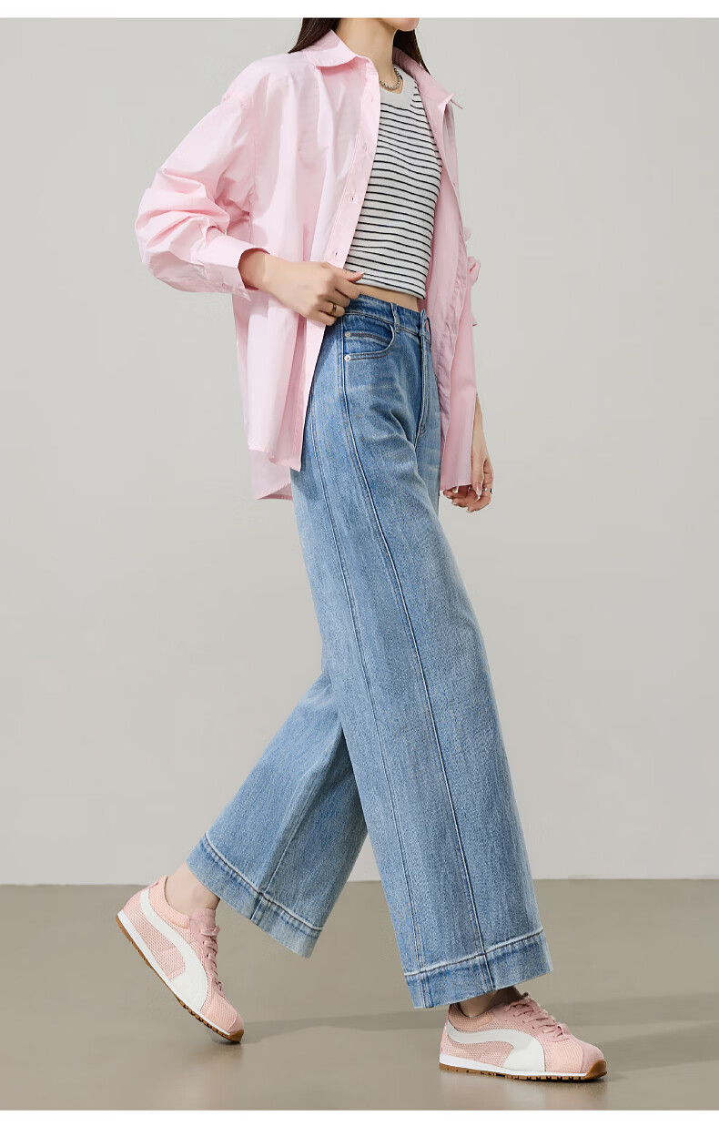 ESE-Y Slim Fit Cropped Wide-Leg Jeans for Women 26 Spring New Wide-Edge Straight Cut Petite Denim Blue 27 18