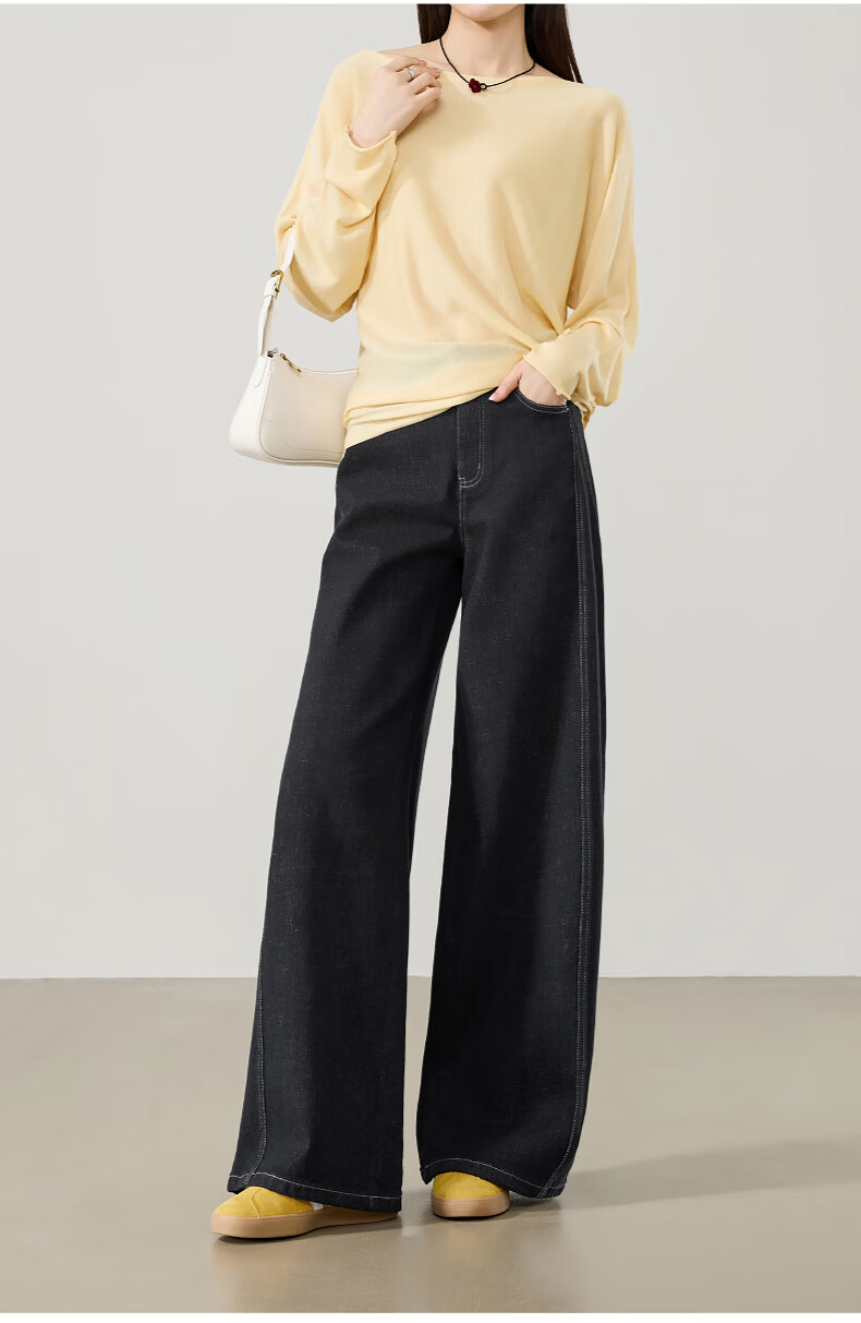 ESE-Y [Thread Sculpting Pants] Straight-Leg Jeans for Women 2026 Spring New Loose Floor-Length Wide-Leg Pants Dark Blue 28 22