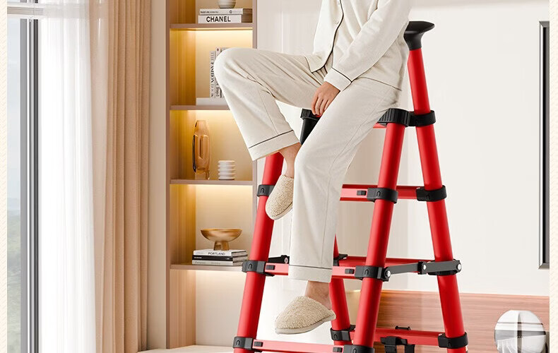 Yilinju Household Ladder Telescopic Ladder Small Lightweight A-Frame Folding Multi-Functional Staircase Engineering Ladder - S6 Red 7