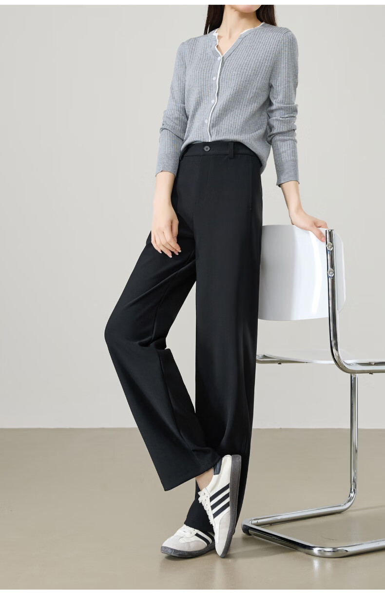 ESE-Y Women's Straight-Leg Suit Pants 2026 Spring New High-Waist Stretch Commuter Professional Slim Wide-Leg Pants Black 31S 8
