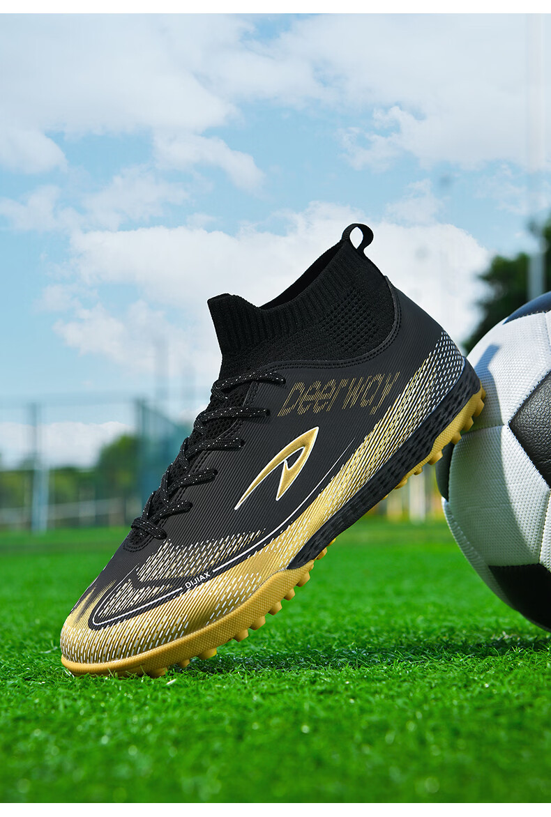 DEERWAY Adult Youth Soccer Shoes TF Turf Studs Non-Slip Durable Match Shoes Obsidian Gold TF Turf Studs Size 37 38