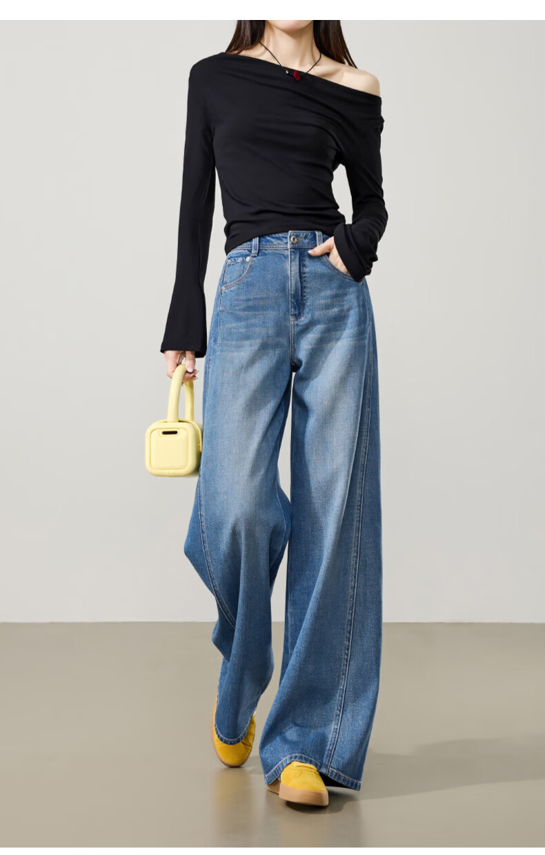 ESE-Y Deconstructed Wide-Leg Pants Women Spring 2026 New Lyocell Cotton Slim High-Waist Straight Denim Jeans Denim Blue 30 18