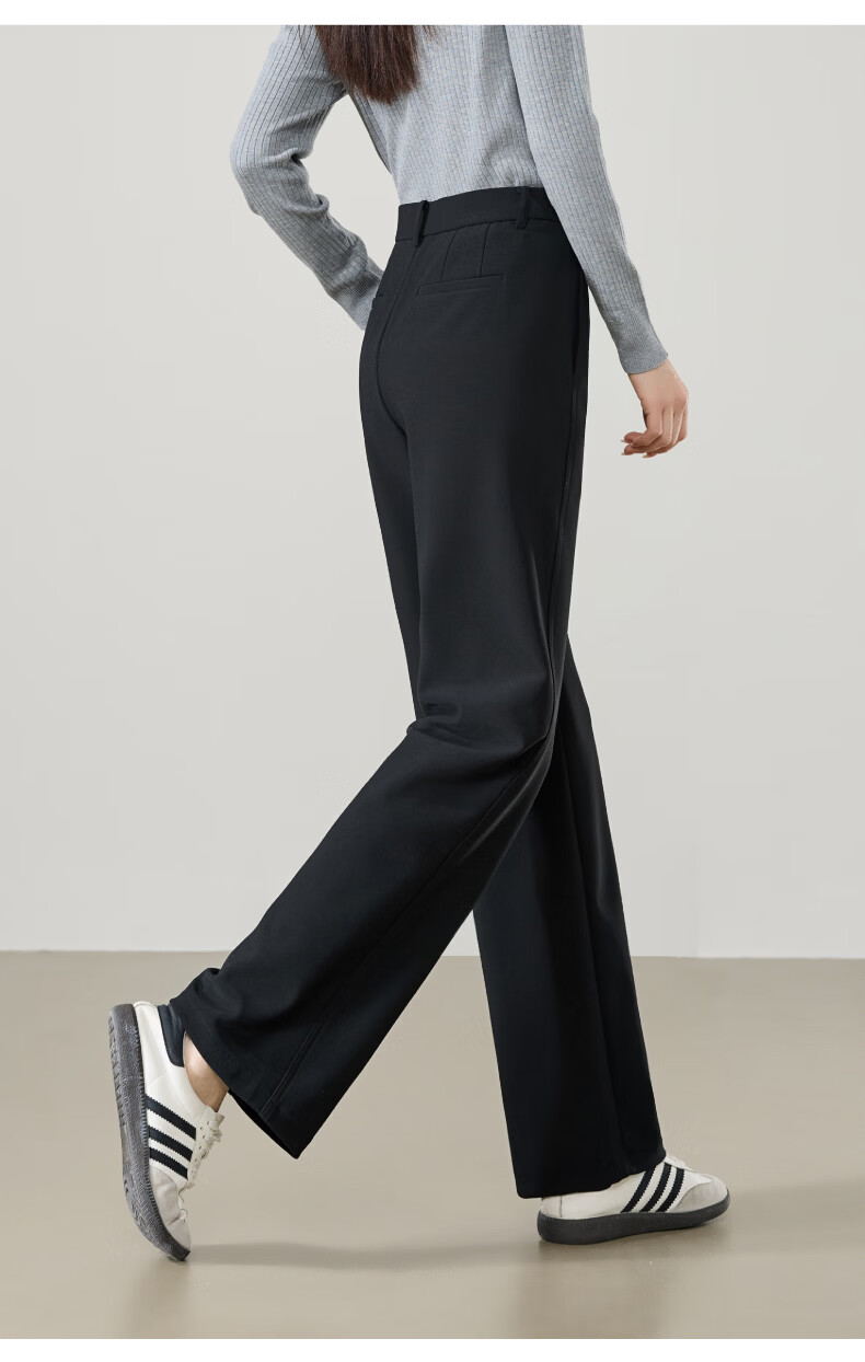 ESE-Y Women's Straight-Leg Suit Pants 2026 Spring New High-Waist Stretch Commuter Professional Slim Wide-Leg Pants Black 31S 11