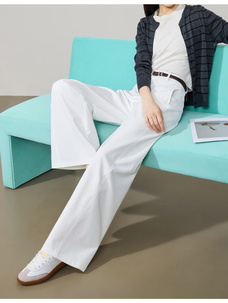 ESE-Y Wrinkle-Resistant Titanium Cotton Wide-Leg Pants for Women Spring 2026 New High-Waist Side Split Loose Straight Casual Pants Navy Blue Size 27 12