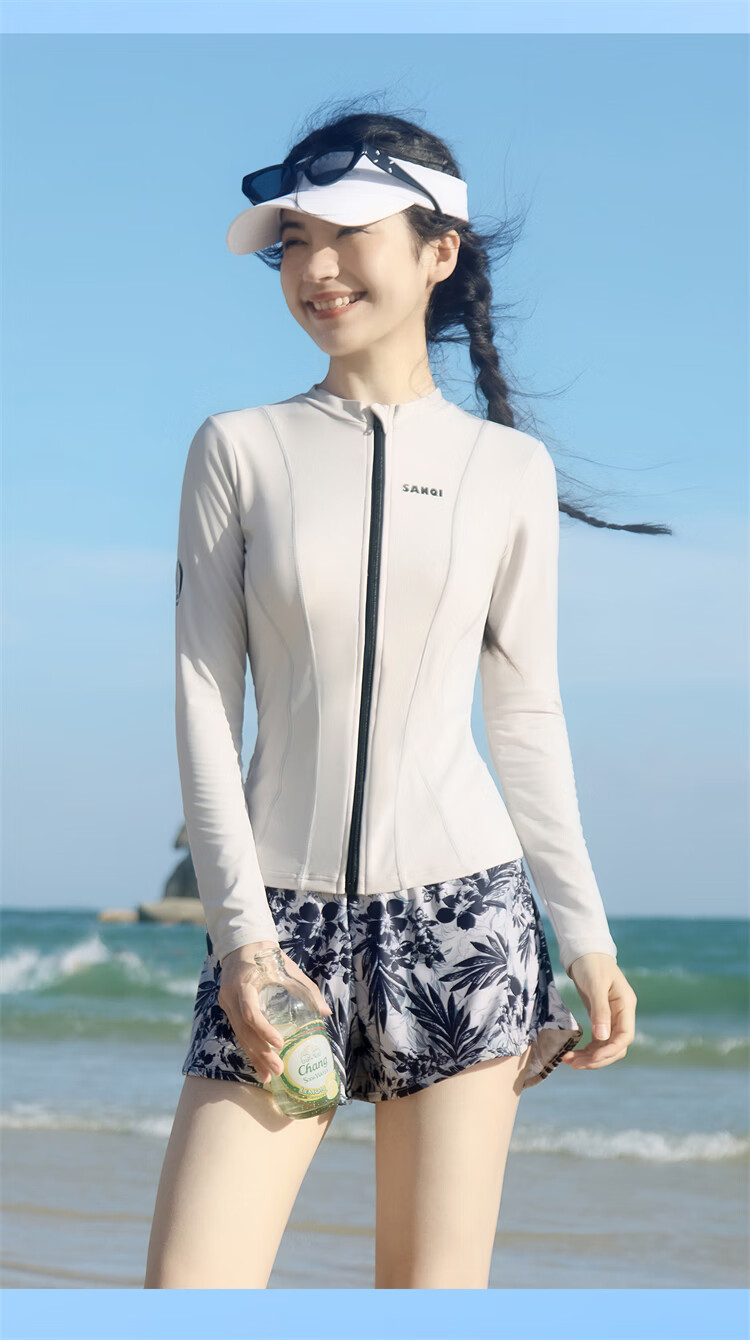 Sanqi Two-Piece Women's Long Sleeve Conservative Swimwear Plus Size Sporty Tummy Control Slimming Hot Spring Swimsuit XL 13