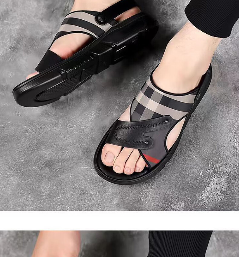 FOOTOPPO Men's Sandals Outdoor Leather Slippers Summer Non-Slip Elderly Thick-Soled Comfortable Slippers 9