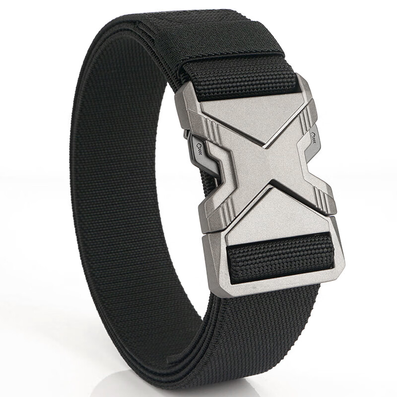 Aoweimei Outdoor Tactical Belt Elastic Nylon Men’s Woven Alloy Automatic Buckle Training Canvas Leather Belt 12