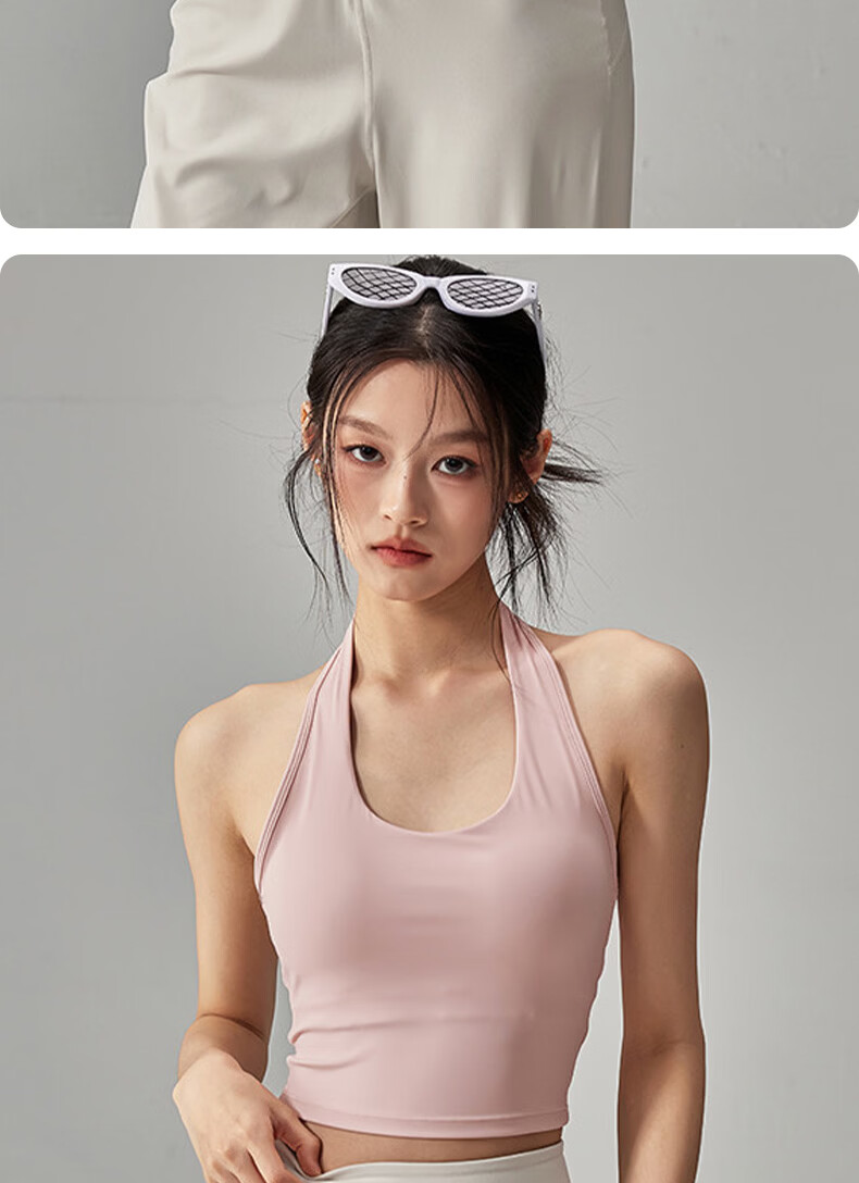 XUEXIMAN Neck-Hanging Sports Bra with Padded Back, Shockproof, Push-Up Pilates Fitness Vest for Spring and Summer 9