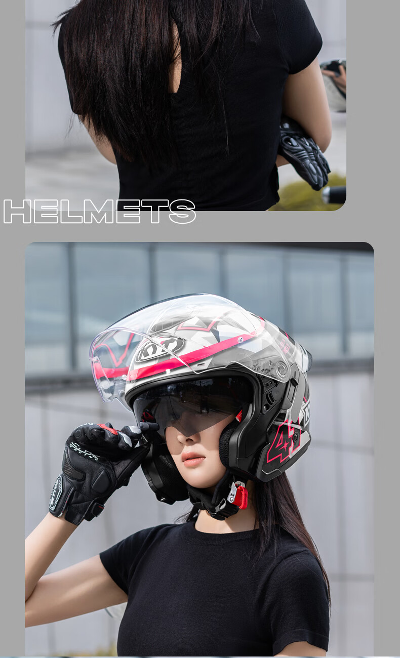 KYT RA-02 3/4 Retro Cruiser Motorcycle Helmet with Dual Visors, Matte Black, Size L 13