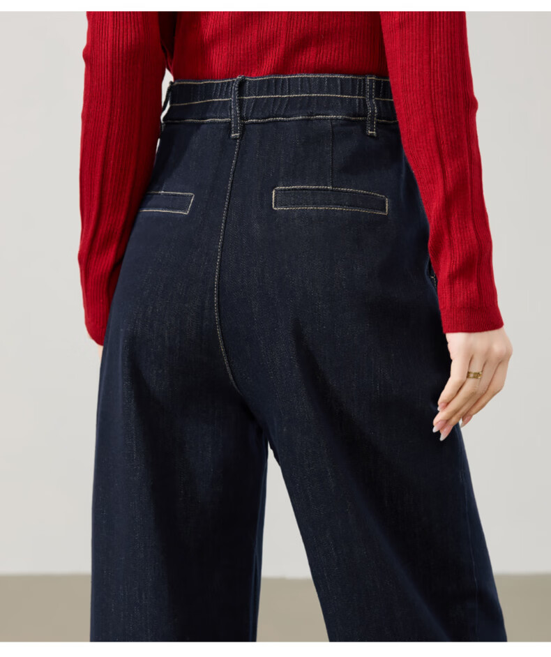 ESE-Y Women's Dark Blue Wide-Leg Denim Jeans 2026 Spring New Slim High-Waist Casual Curved Pants Size 26 23