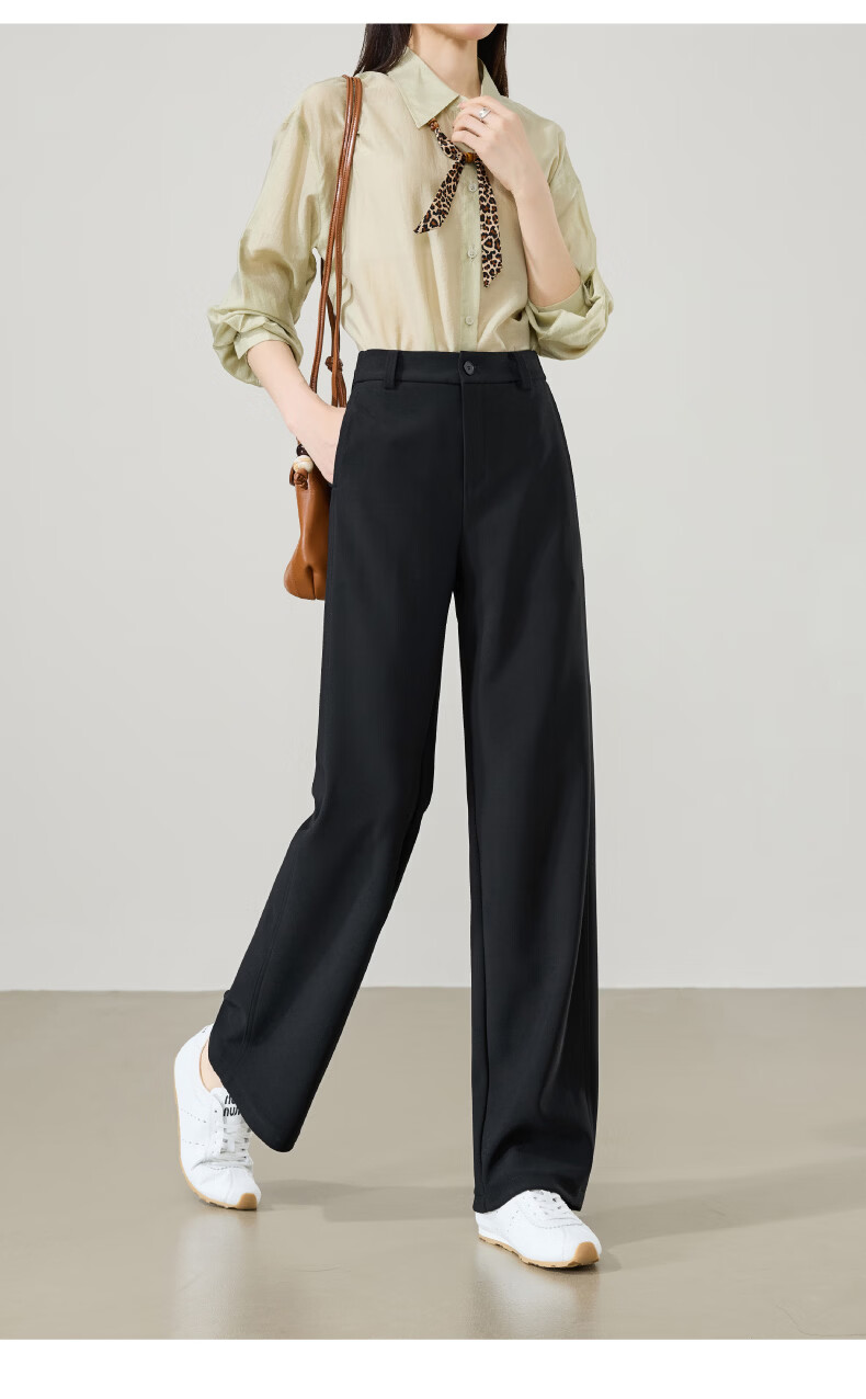ESE-Y Women's Straight-Leg Suit Pants 2026 Spring New High-Waist Stretch Commuter Professional Slim Wide-Leg Pants Black 31S 15