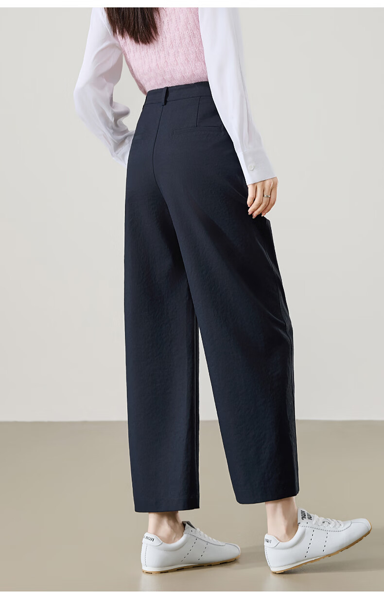 ESE-Y High Waist Cocoon Pants Women 2026 Spring New Slimming Straight Leg Cropped Harem Casual Pants Navy Blue Size 30 17