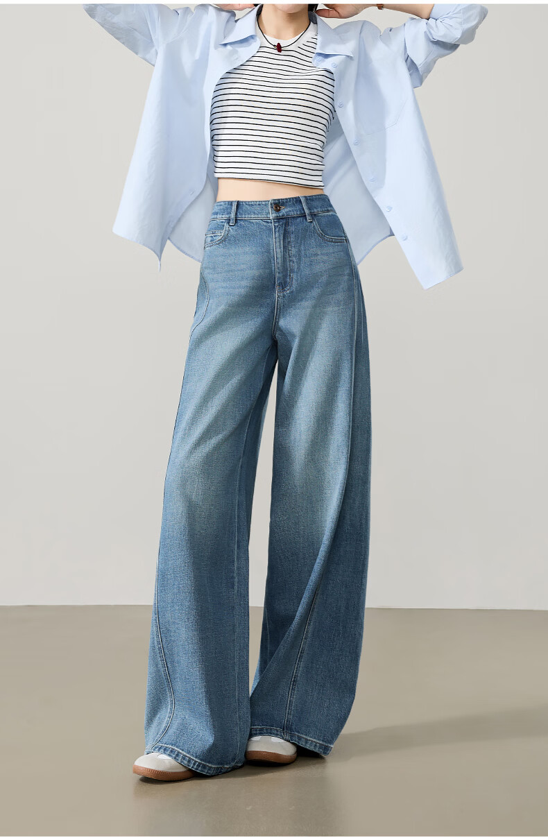ESE-Y [Thread Sculpting Pants] Straight-Leg Jeans for Women 2026 Spring New Loose Floor-Length Wide-Leg Pants Dark Blue 28 21