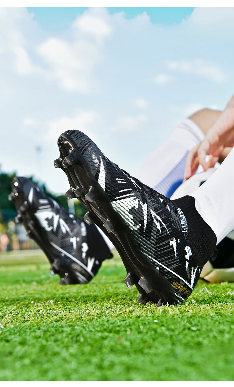 DEERWAY Adult AG Stud Soccer Shoes Grass Field Match Training Durable Non-slip White Gray Black AG Studs Size 35 16
