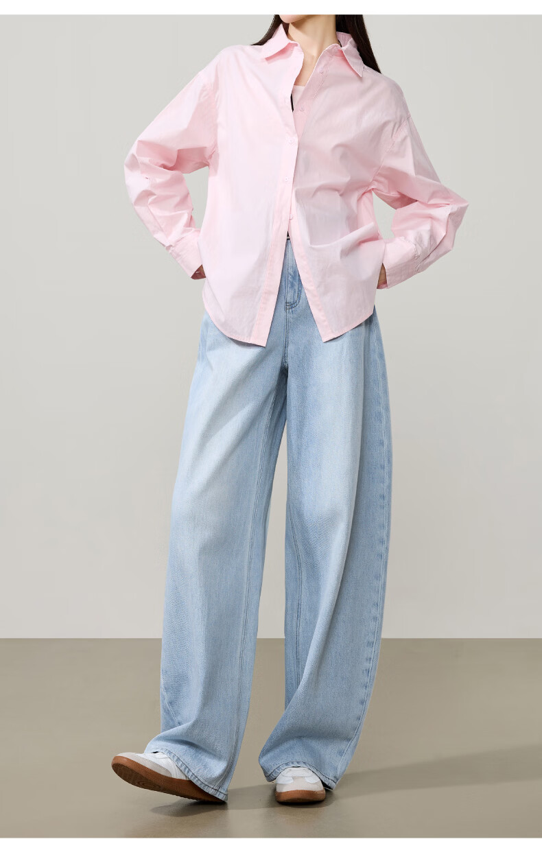 ESE-Y Relaxed Hip-Covering Pants 2026 Spring New High-Waist Shaped Curved Blade Denim Wide-Leg Scythe Pants Light Blue 28 21