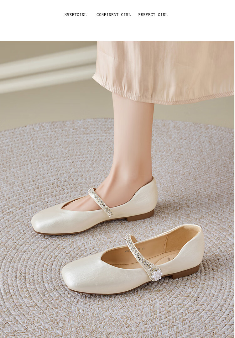 Zhuoshini Dress Single Shoes 2026 New Spring Autumn Qipao French Mary Jane Women's Flat Low Heel Leather Shoes Light Gold 38 14