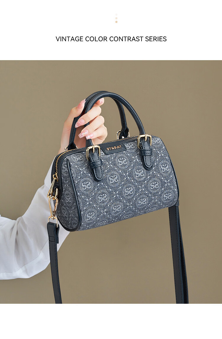 St&Sat Women's Bag 2026 New Vintage Boston Handbag Shoulder Bag High-End Single Shoulder Bag Birthday Gift 5
