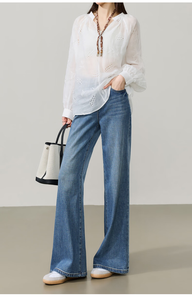 ESE-Y Lyocell Cotton Tube Flared Jeans for Women 2026 Spring New High Waist Straight Wide Leg Flare Pants Denim Blue 29 19