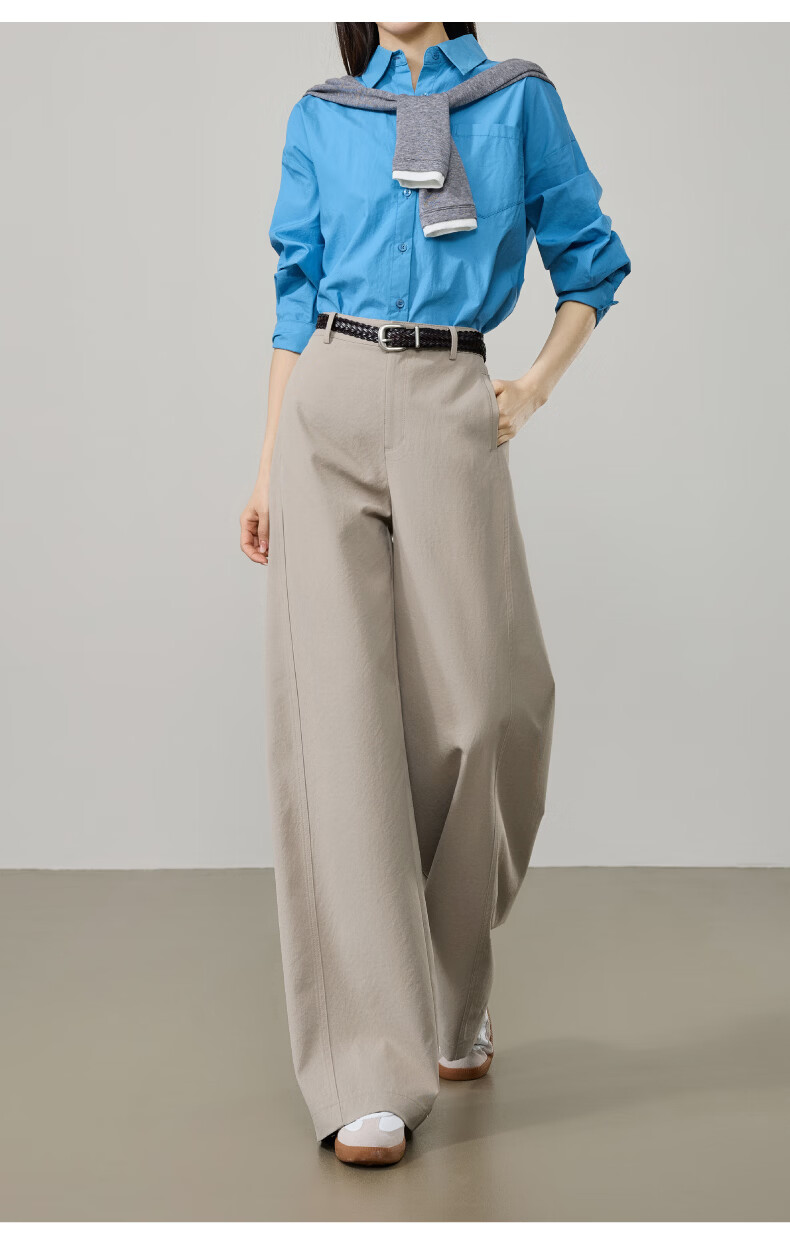 ESE-Y Wrinkle-Resistant Titanium Cotton Wide-Leg Pants for Women Spring 2026 New High-Waist Side Split Loose Straight Casual Pants Navy Blue Size 27 20