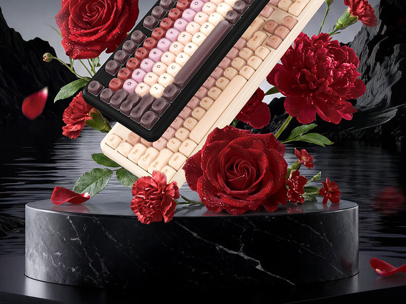 B.O.W Hangshi K960BDL Tri-Mode Wireless Bluetooth Keyboard for Women, Stylish Design Compatible with Huawei, Xiaomi Laptops, Tablets, Desktops And Smartphones, Universal 98-Key Layout, Milk Tea Pink Base Liquid 6