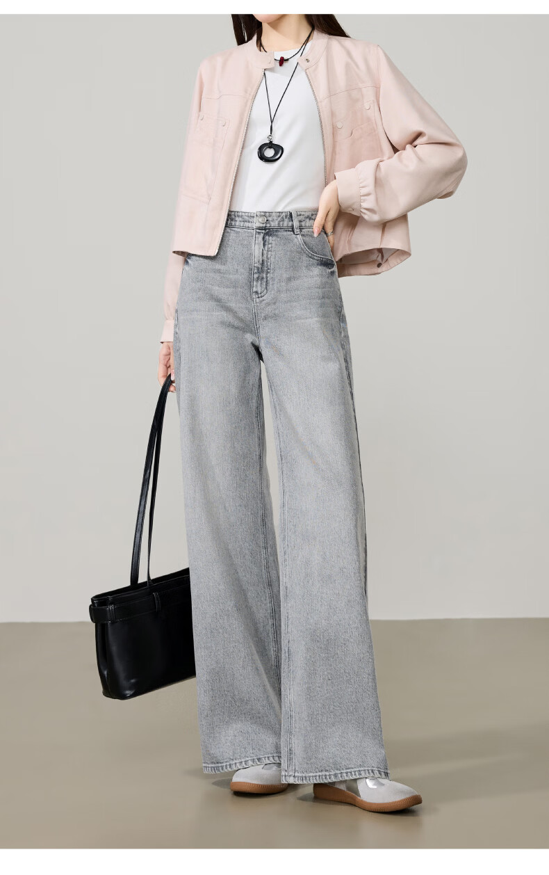 ESE-Y Slimming Wide-Leg Pants for Women 26 Spring New Lightning Wash Vintage Twill Denim Straight-Leg Pants Blue 29 25