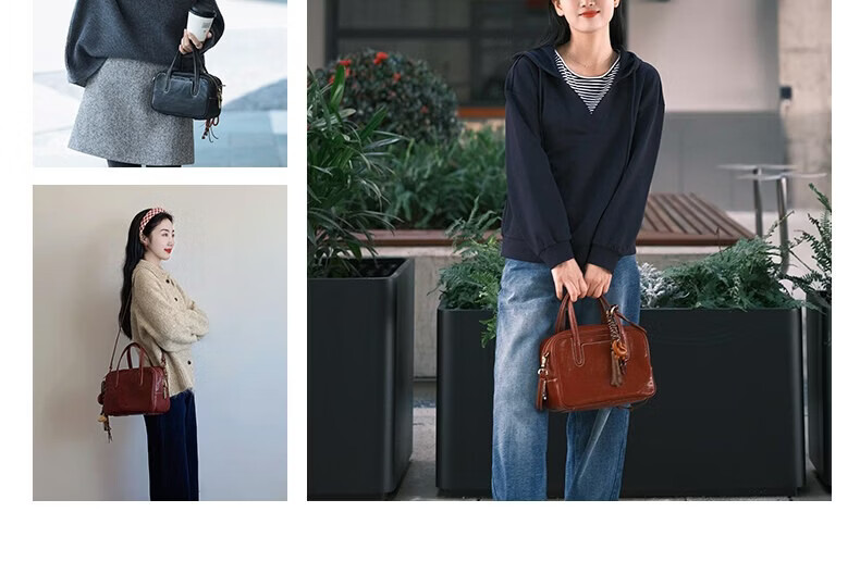 HERBAL HEAVEN Star Style Women's Candy Box Bowling First Layer Vegetable Tanned Leather Handbag Shoulder Crossbody Bag Luxury Gift 16